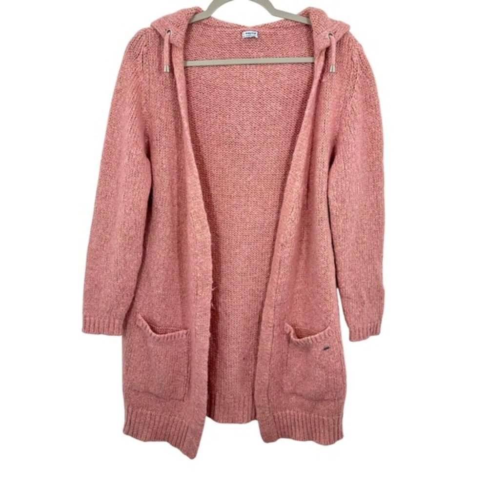 Mayoral Kids Size 16 Pink‎ Gold Cozy Knit Hooded Long Cardigan Sweater Metallic